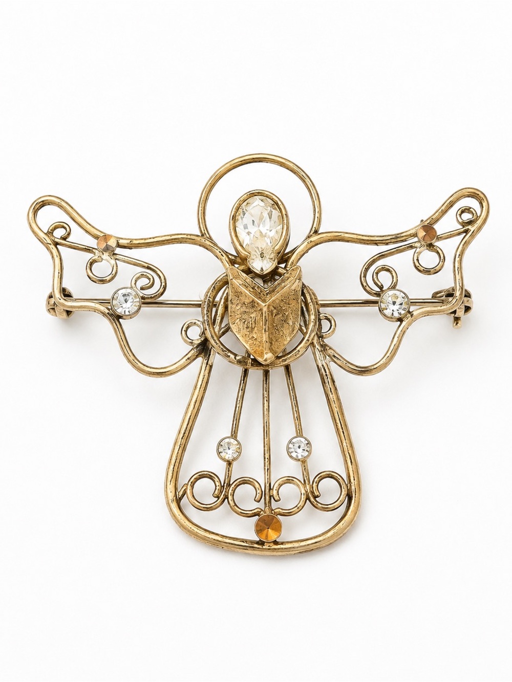 Vintage wire and crystal angel brooch